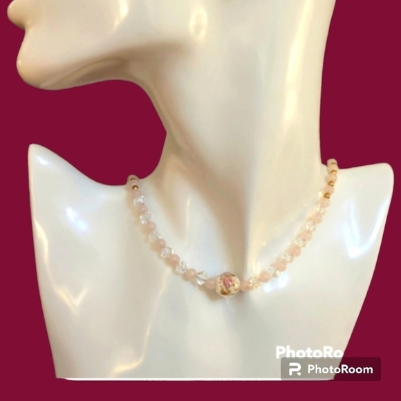 HANDMADE Rose Quartz Lampwork Glass Beaded Bridal Barbie Collar Necklace - Picture 1 of 5